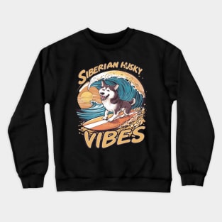 Wave Rider: Siberian Husky Dog Catching Waves Crewneck Sweatshirt